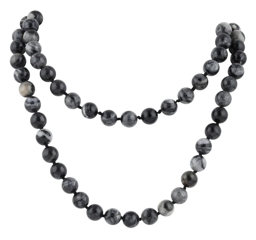 32" 8mm Black Picasso Jasper Round Gemstone Bead Necklace - Image 3