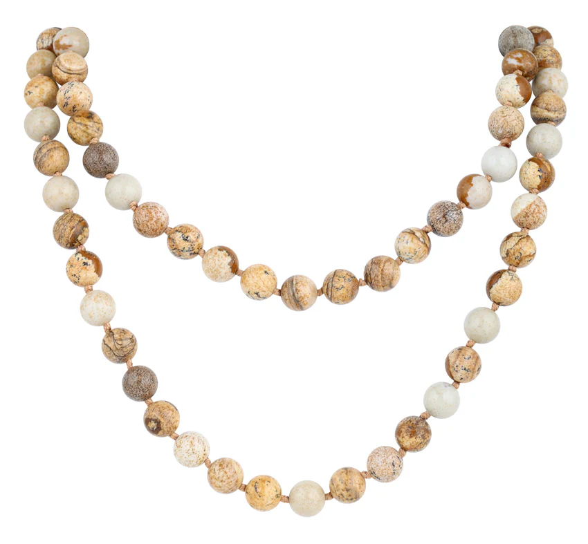 32" 8mm Picture Jasper Round Gemstone Bead Necklace - Image 3