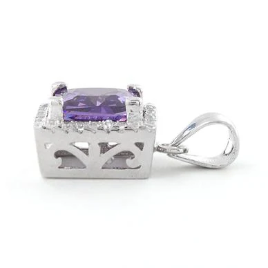 Sterling Silver Amethyst Square CZ Pendant - Image 3