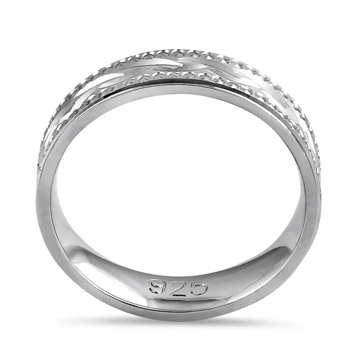 Sterling Silver Diamond Cut Wavy Wedding Band Ring - Image 3