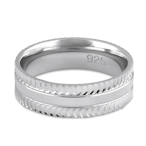 Sterling Silver Diamond Cut Pattern Wedding Band Ring - Image 4