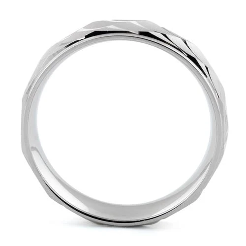 Sterling Silver Diamond Cut Pattern Wedding Band Ring - Image 3