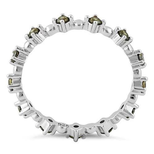 Sterling Silver Eternity Thin Peridot CZ Ring - Image 3