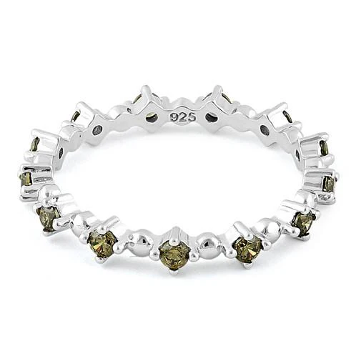 Sterling Silver Eternity Thin Peridot CZ Ring - Image 4