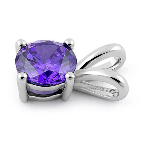 Sterling Silver Round Amethyst CZ Pendant - Image 3
