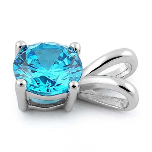 Sterling Silver Round Aqua Blue CZ Pendant - Image 3