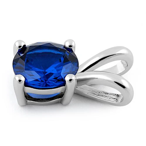 Sterling Silver Round Blue Spinel CZ Pendant - Image 3