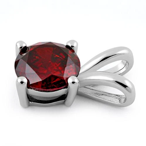 Sterling Silver Round Garnet CZ Pendant - Image 3