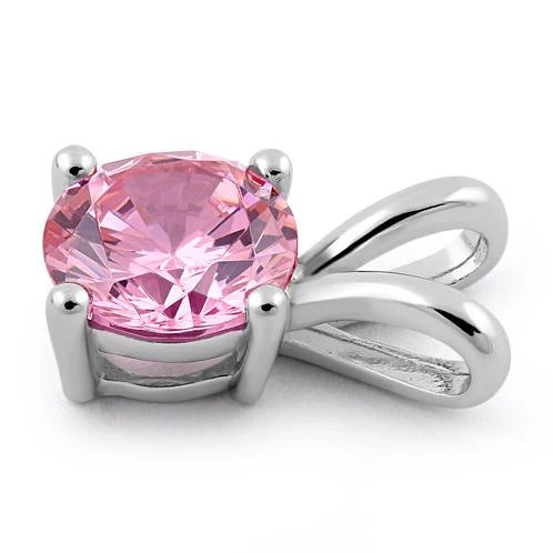 Sterling Silver Round Light Pink CZ Pendant - Image 3
