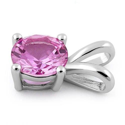 Sterling Silver Round Pink CZ Pendant - Image 3