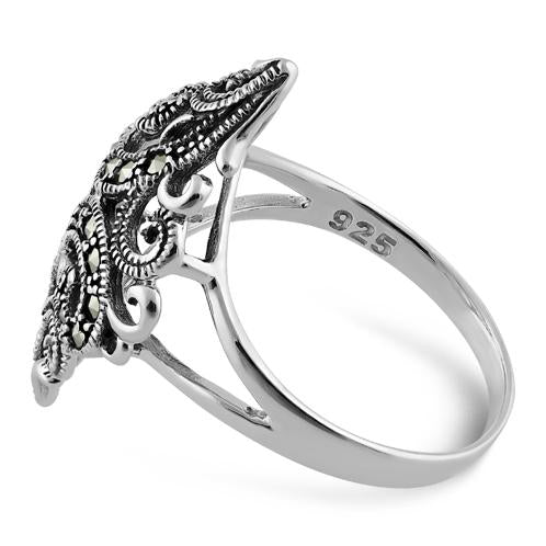 Sterling Silver Swirl Marcasite Ring - Image 4