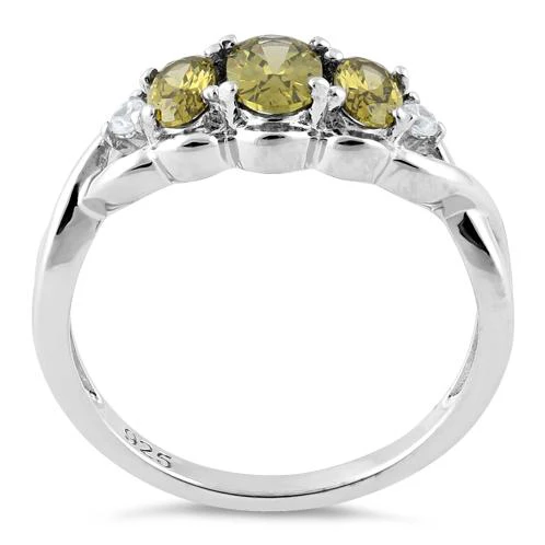 Sterling Silver Triple Oval Peridot CZ Ring - Image 3