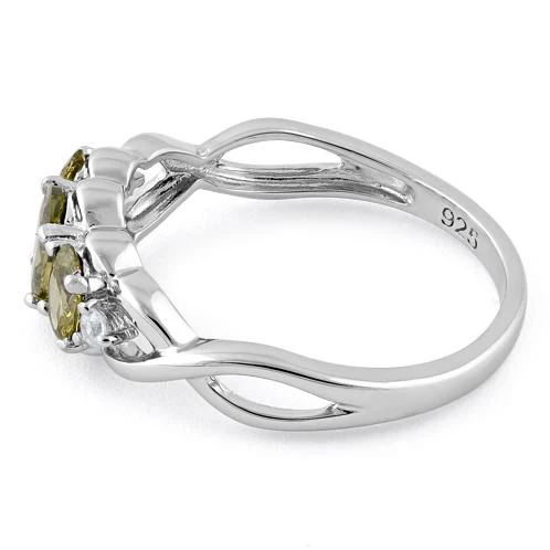 Sterling Silver Triple Oval Peridot CZ Ring - Image 4