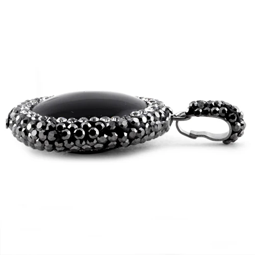Stainless Steel Black Round Stone CZ Pendant - Image 3