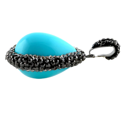 Stainless Steel Blue Oval Stone CZ Pendant - Image 3