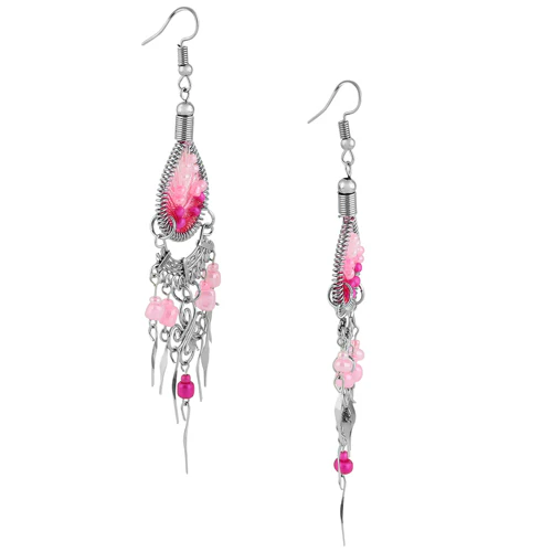 Stainless Steel Triple Pink Tones Woven Drop Earrings - Image 3