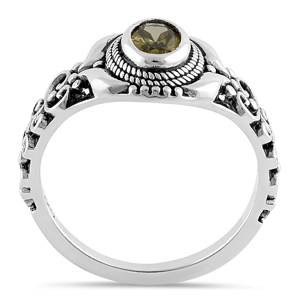 Sterling Silver Austere Oval Cut Peridot CZ Ring - Image 3