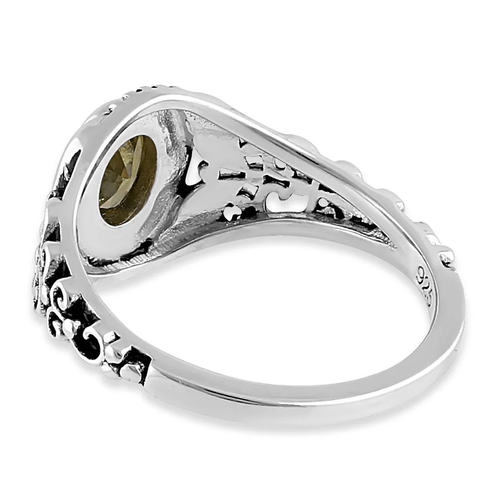 Sterling Silver Austere Oval Cut Peridot CZ Ring - Image 4