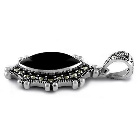 Sterling Silver Black Onyx Oval Marcasite Pendant - Image 3