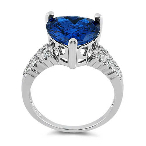 Sterling Silver Blue CZ Heart CZ Ring - Image 3