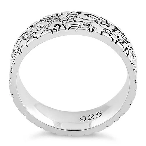 Sterling Silver Carved Leaves Band Ring - Image 3