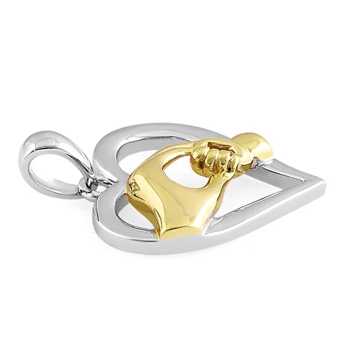 Sterling Silver Child Holding Mom Hands Heart Pendant - Image 3