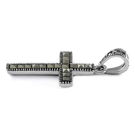 Sterling Silver Cross Marcasite Pendant - Image 3