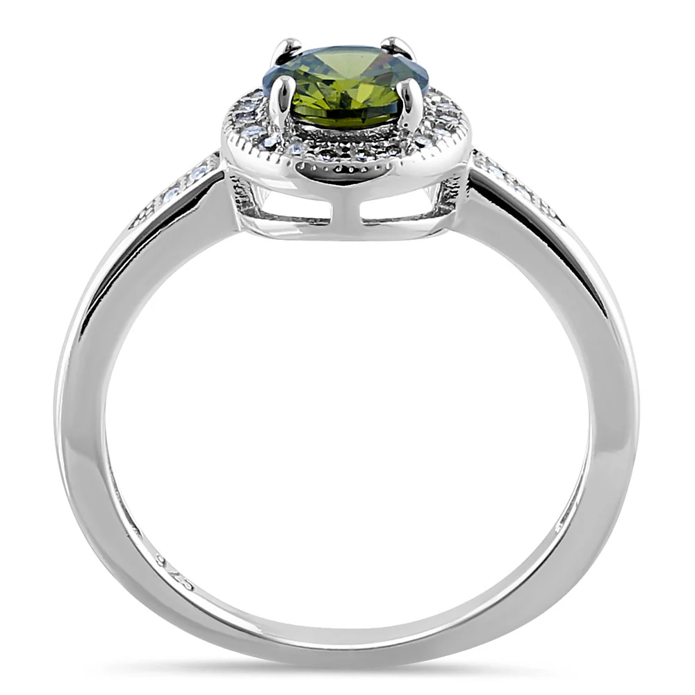 Sterling Silver Elegant Round Halo Peridot CZ Ring - Image 3