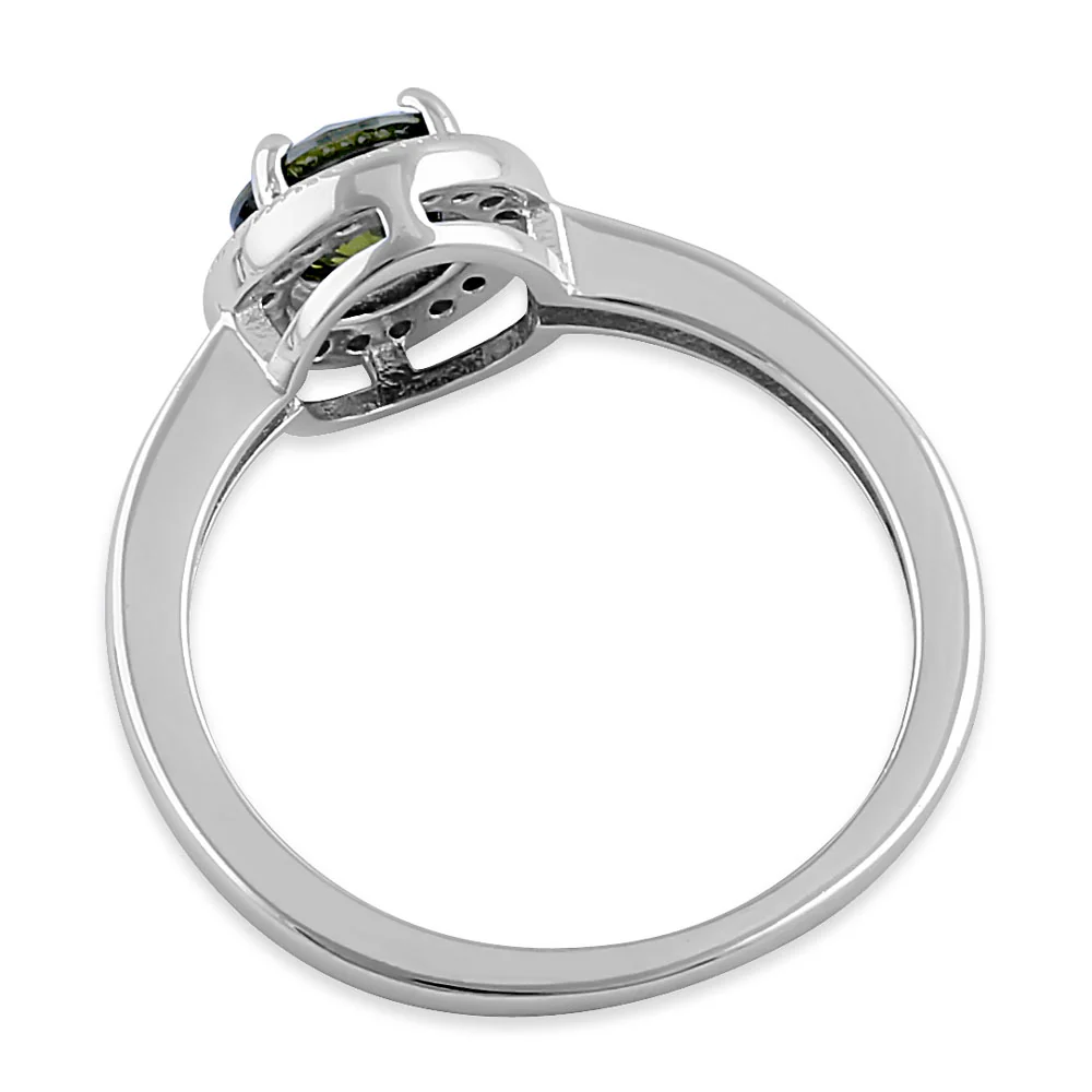 Sterling Silver Elegant Round Halo Peridot CZ Ring - Image 4