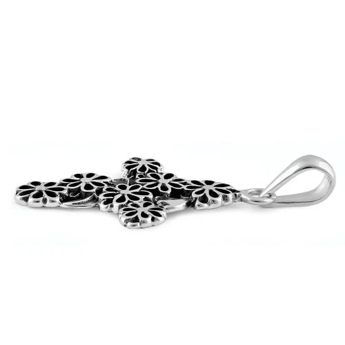 Sterling Silver Flowered Cross Pendant - Image 3