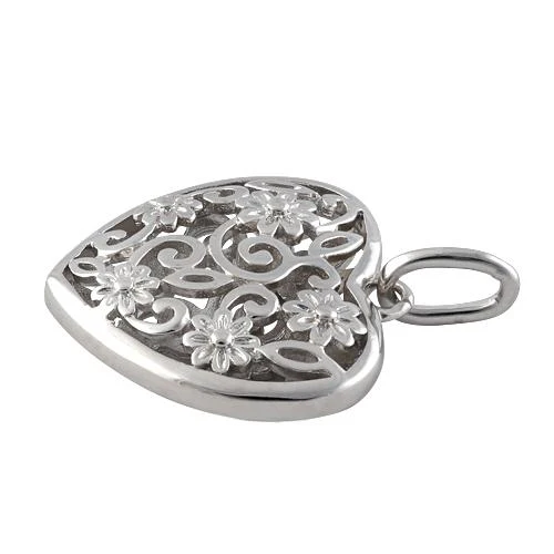 Sterling Silver Flowered Heart Pendant - Image 3