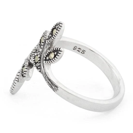 Sterling Silver Leaves Marcasite Ring - Image 4