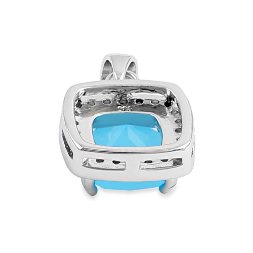 Sterling Silver Milky Blue Glass Cushion Halo Pendant - Image 4