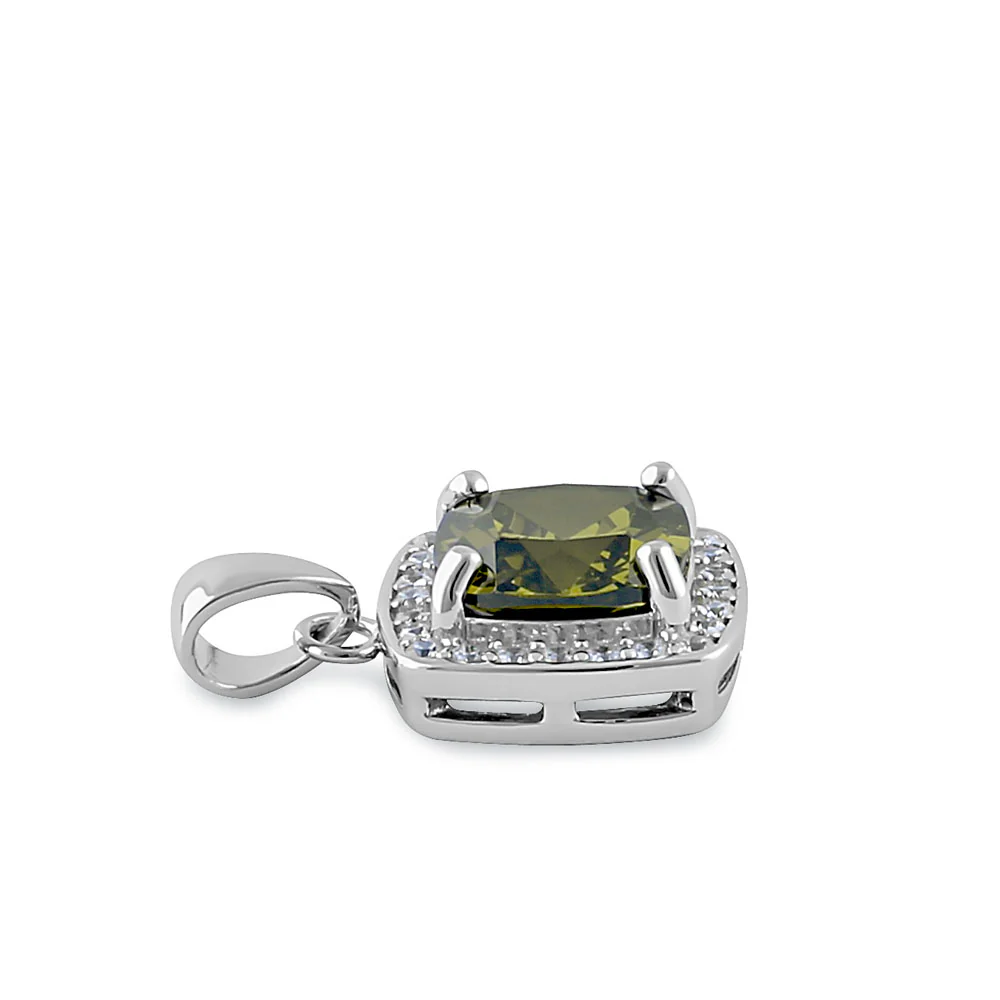 Sterling Silver Peridot CZ Cushion Halo Pendant - Image 3