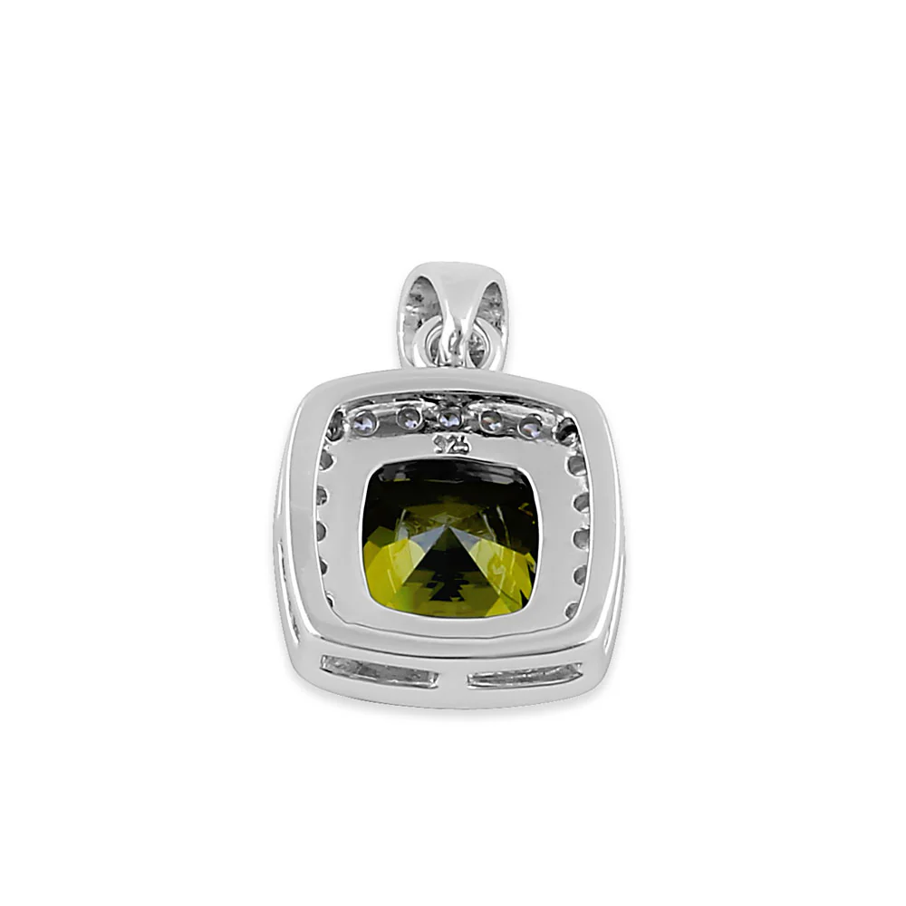 Sterling Silver Peridot CZ Cushion Halo Pendant - Image 4