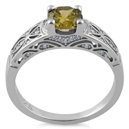 Sterling Silver Peridot Round Cut Engagement CZ Ring - Image 3