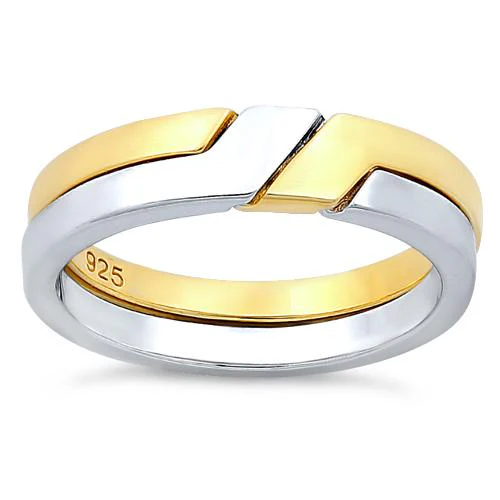 Sterling Silver Puzzle Gold Plated Two-Tone Ring - Image 3
