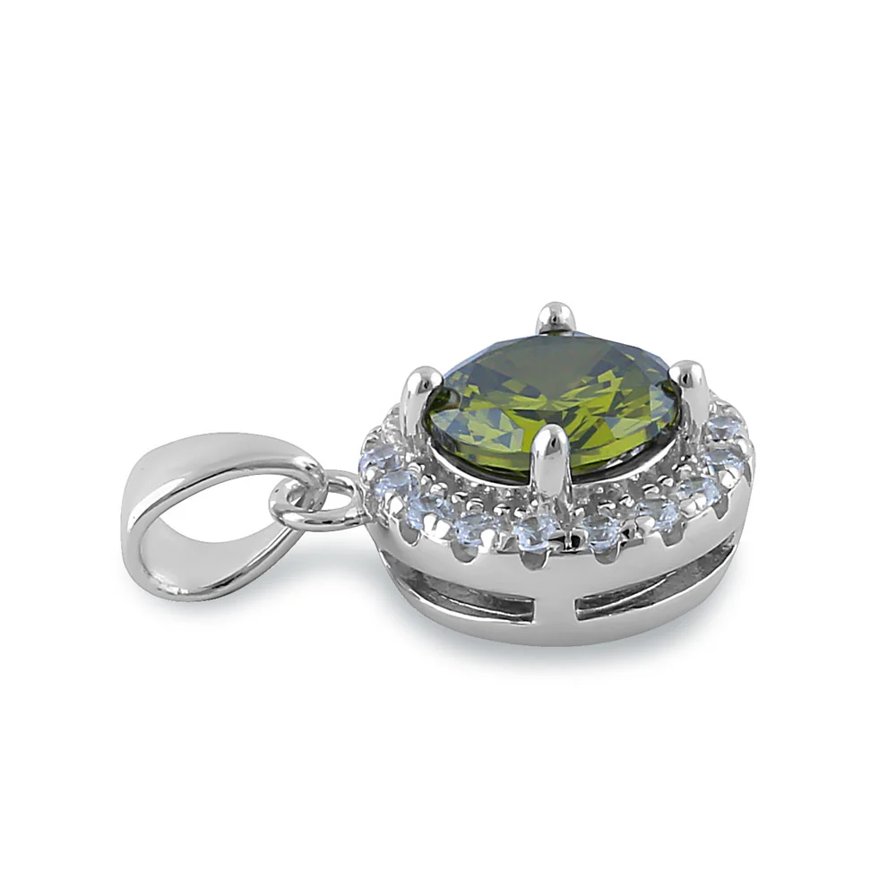 Sterling Silver Round Peridot CZ Halo Pendant - Image 3