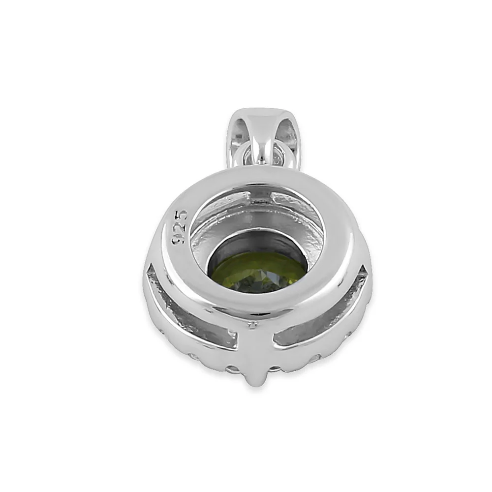 Sterling Silver Round Peridot CZ Halo Pendant - Image 4