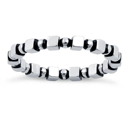 Sterling Silver Stackable Bead and Cube Eternity Ring - Image 3