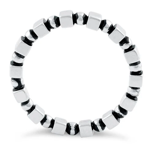 Sterling Silver Stackable Bead and Cube Eternity Ring - Image 4