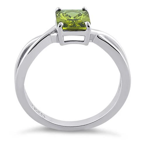 Sterling Silver Twist Emerald Cut Peridot CZ Ring - Image 4