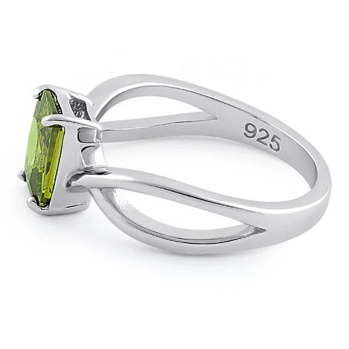 Sterling Silver Twist Emerald Cut Peridot CZ Ring - Image 5