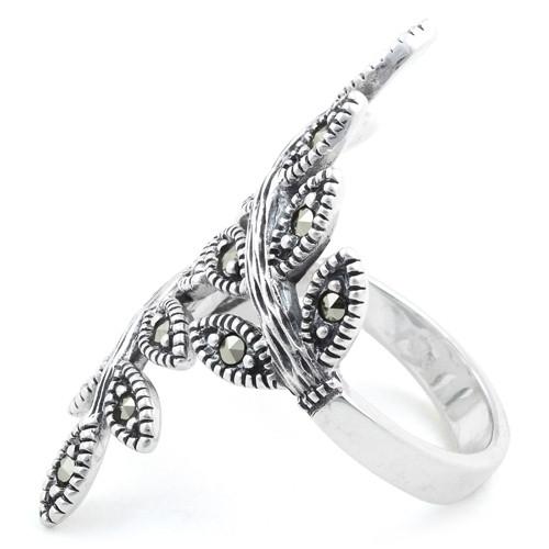 Sterling Silver Two Leaf Marcasite Ring - Image 4