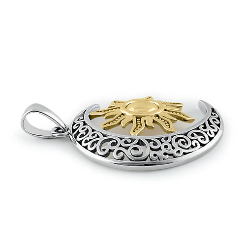 Sterling Silver Two-tone Bohemian  Sun and Moon Pendant - Image 3