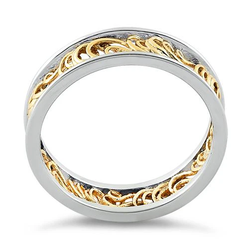 Sterling Silver Two Tone Gold Plated Curly Angel Strings Eternity Ring - Image 3