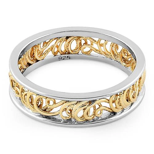 Sterling Silver Two Tone Gold Plated Curly Angel Strings Eternity Ring - Image 4