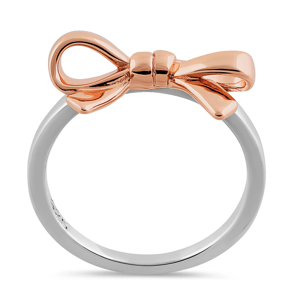 Sterling Silver Two Tone Rose Gold Plated Bow Ring - Image 3