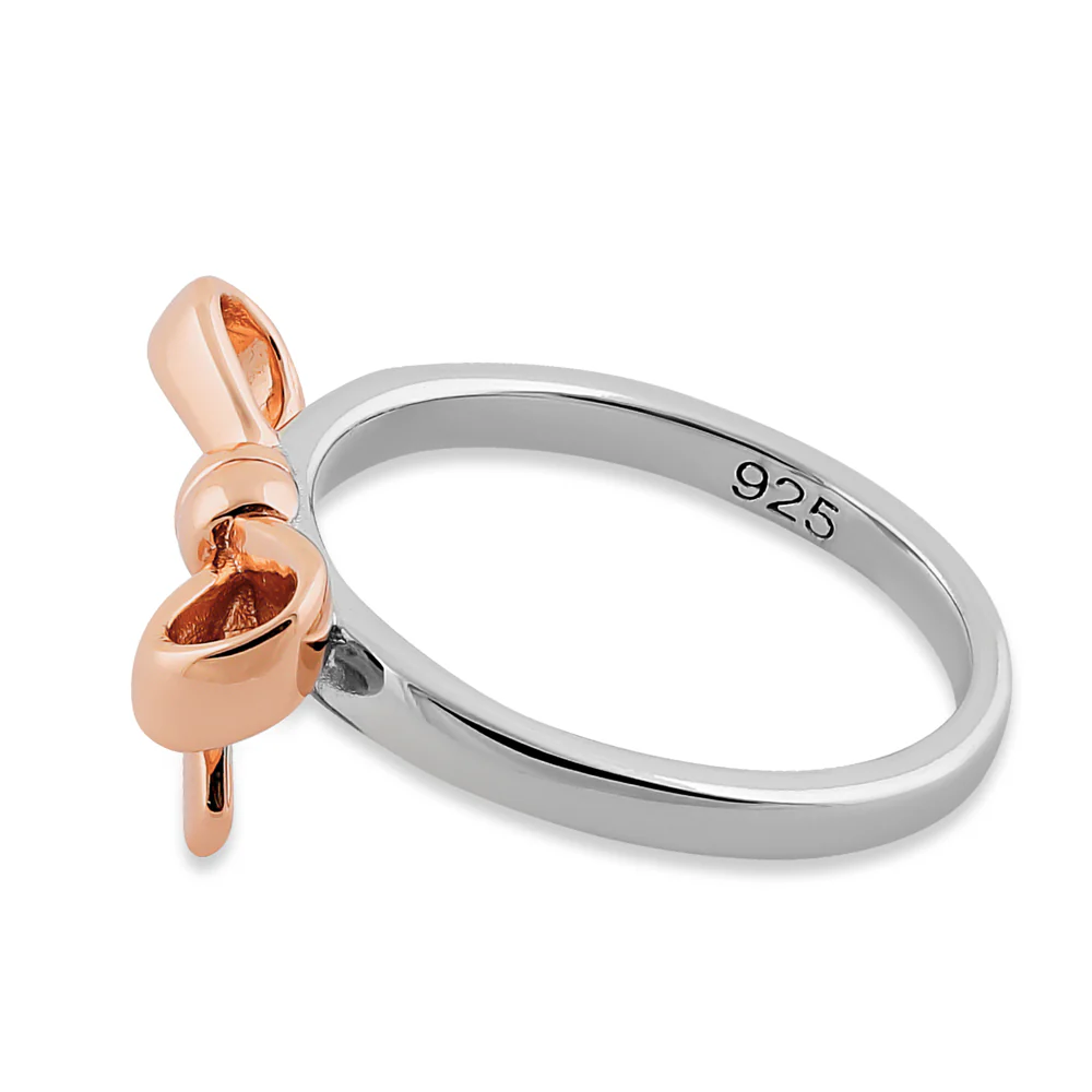 Sterling Silver Two Tone Rose Gold Plated Bow Ring - Image 4