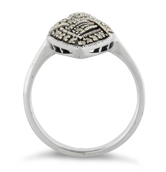 Sterling Silver Unique Marquise Marcasite Ring - Image 3